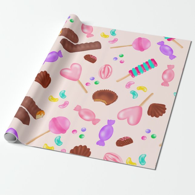 Cute sweets candy illustration barns födelsedag pa presentpapper (Utrullad)