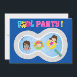 Cute Swimming Bassäng Flick kalas Inbjudningar<br><div class="desc">Fantastisk ungar bassäng bjuder in till ett flick kalas på sommaren. Har en skarp roligt av färg på en marin blå bakgrund. Välkomliga simbarn hänger ut i en söt oval bassäng med dykarbräde.</div>