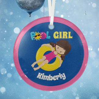 Cute Swimming Bassäng Girl Anpassningsbar Rosa Blu Julgransdekoration
