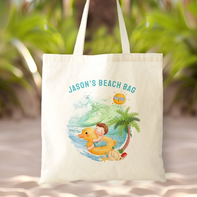 Cute Swimming Beach Namn Boy Tygkasse (Cute Swimming Beach Name Boy Tote Bag)