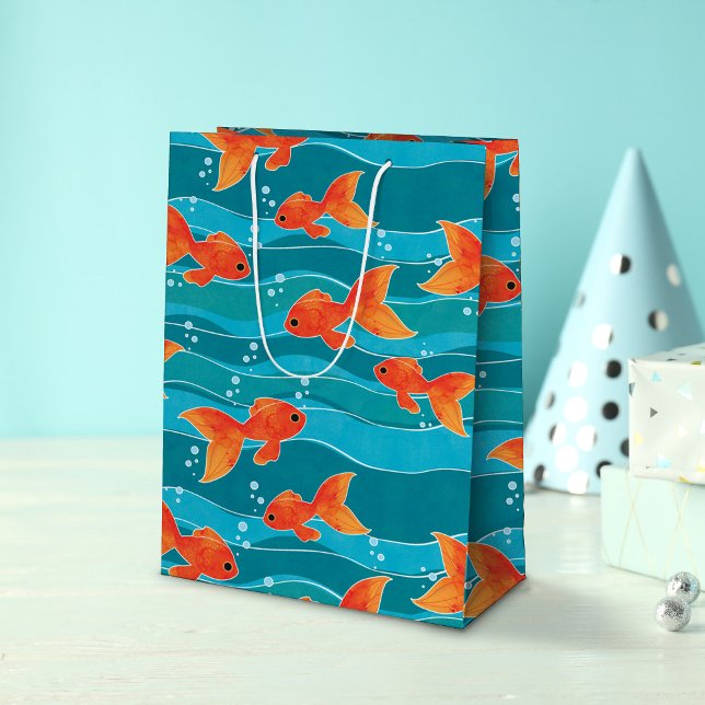 Cute Swimming Goldfish & Vatten Mönster (Swimming Goldfish Pattern Gift Bag)