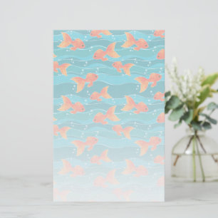 Cute Swimming Goldfish & Vatten Mönster Brevpapper