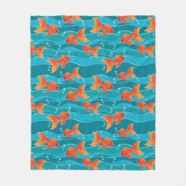 Cute Swimming Goldfish & Vatten Mönster Fleecefilt