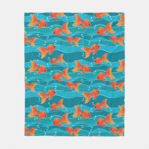Cute Swimming Goldfish & Vatten Mönster Fleecefilt