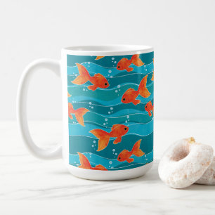 Cute Swimming Goldfish & Vatten Mönster Kaffemugg