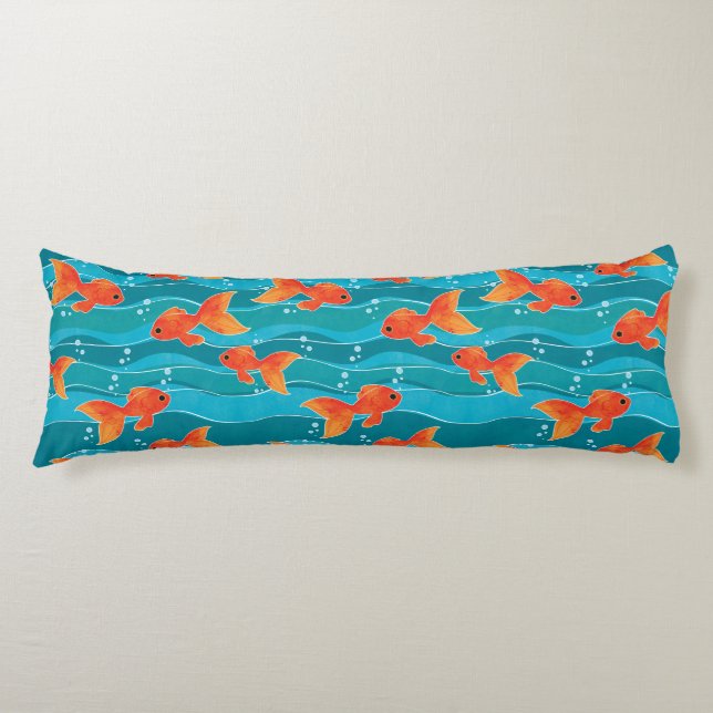 Cute Swimming Goldfish & Vatten Mönster Kroppskudde (Framsidan)