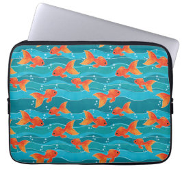 Cute Swimming Goldfish & Vatten Mönster Laptop Fodral