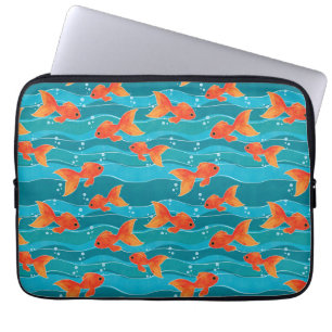 Cute Swimming Goldfish & Vatten Mönster Laptop Fodral