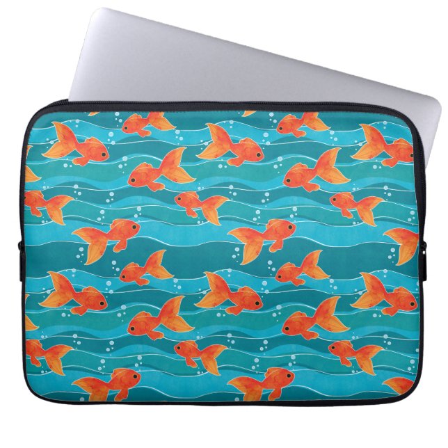 Cute Swimming Goldfish & Vatten Mönster Laptop Fodral (Framsidan)