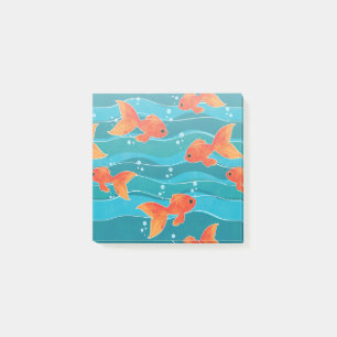 Cute Swimming Goldfish & Vatten Mönster Post-it Block