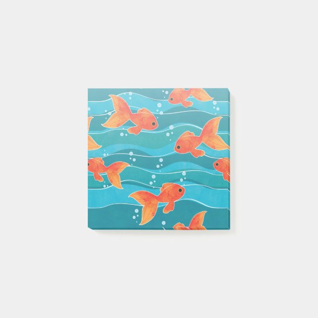 Cute Swimming Goldfish & Vatten Mönster Post-it Block (Framsida)