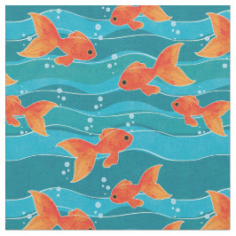 Cute Swimming Goldfish & Vatten Mönster Tyg
