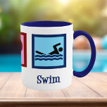 Cute Swimming - Peace Kärlek Simma Mugg<br><div class="desc">En coola simmare mugg-gåva till en livvakt, simma tränare eller någon i simma som läser Kärlek simning i Peace. Har ett fredstecken, ett hjärta och en person i ett blått simmande bassäng.</div>