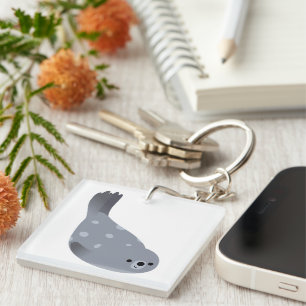 Cute Swimming Tecknad Harbour Seal Acrylic Keychai