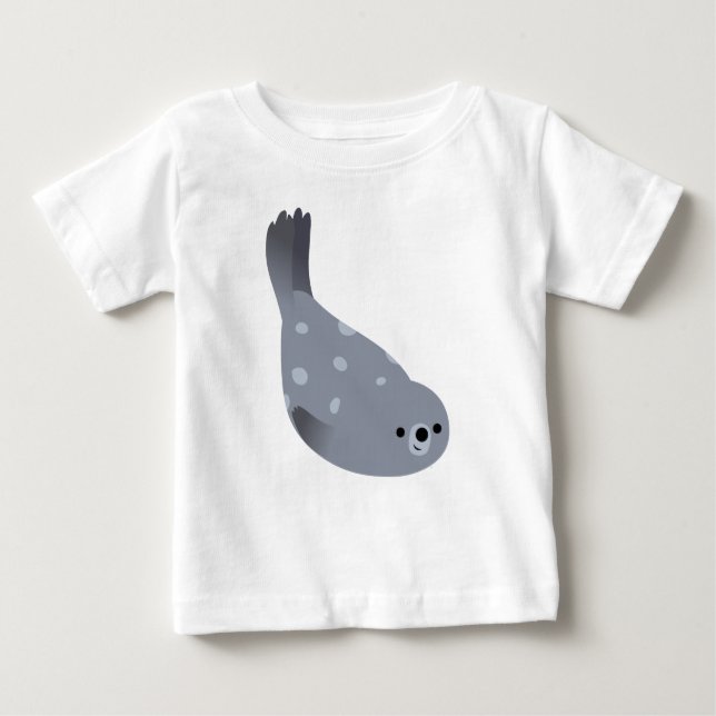Cute Swimming Tecknad Harbour Seal Baby T-Shirt (Framsida)