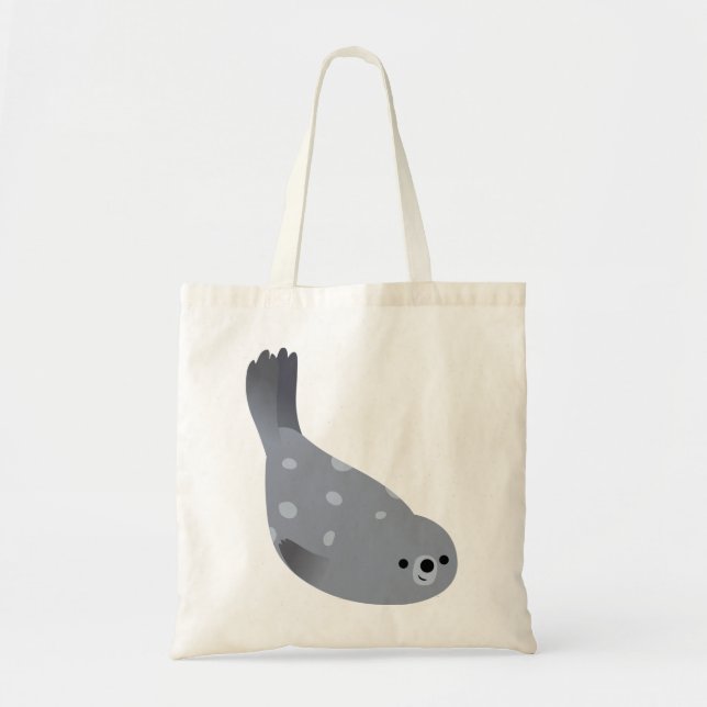 Cute Swimming Tecknad Harbour Seal Bag Tygkasse (Framsidan)