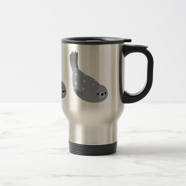 Cute Swimming Tecknad Harbour Seal Commuter Mugg (Höger)