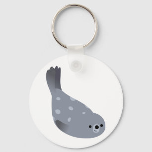 Cute Swimming Tecknad Harbour Seal Keychain Nyckelring