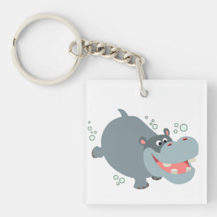 Cute Swimming Tecknad Hippo Acrylic Keychain
