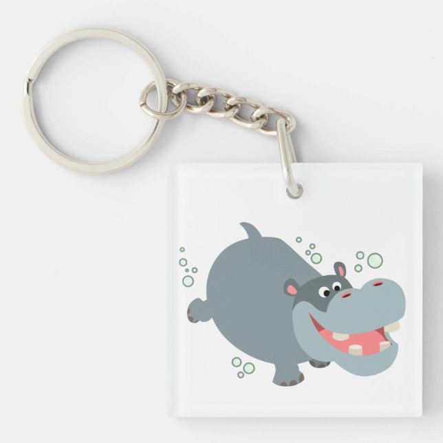 Cute Swimming Tecknad Hippo Acrylic Keychain (Framsidan)