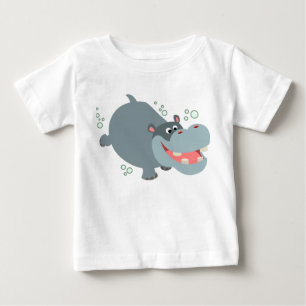 Cute Swimming Tecknad Hippo Baby T-Shirt