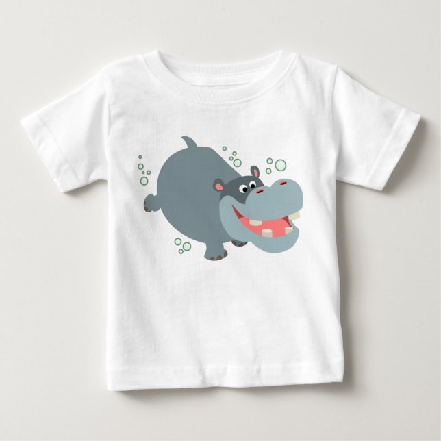 Cute Swimming Tecknad Hippo Baby T-Shirt (Framsida)