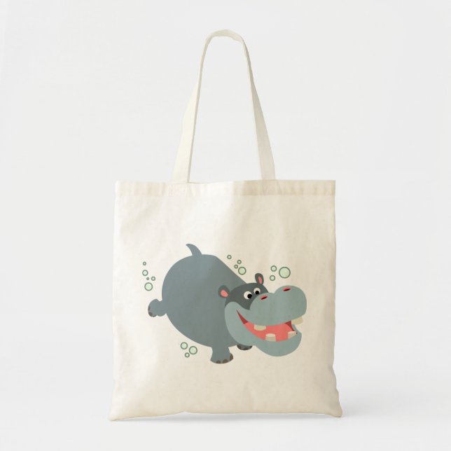 Cute Swimming Tecknad Hippo Bag Tygkasse (Framsidan)