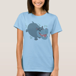 Cute Swimming Tecknad Hippo T-Shirt