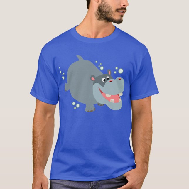 Cute Swimming Tecknad Hippo T-Shirt (Framsida)