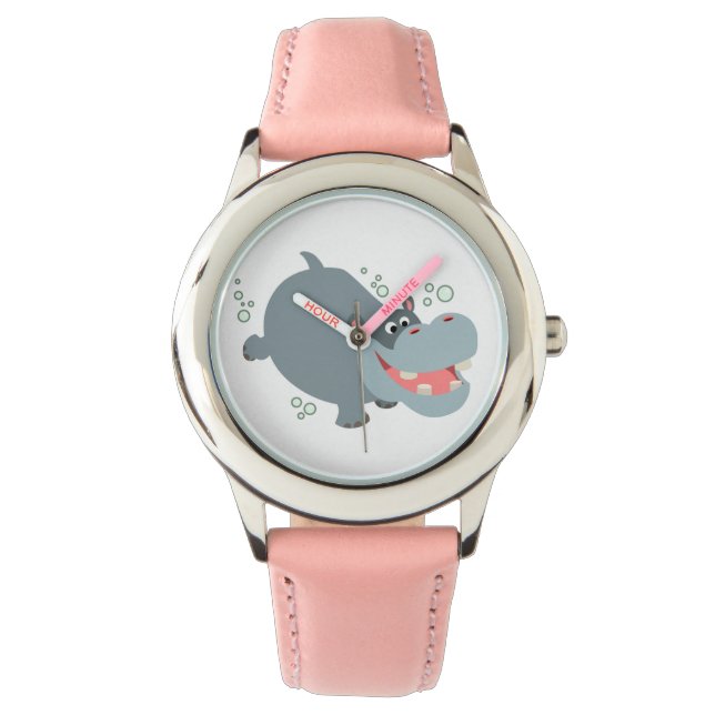 Cute Swimming Tecknad Hippo Watch Armbandsur (Framsida)