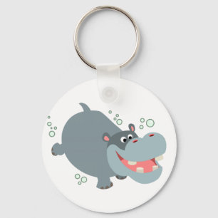 Cute Swimming-Tecknaden Hippo Keychain Nyckelring