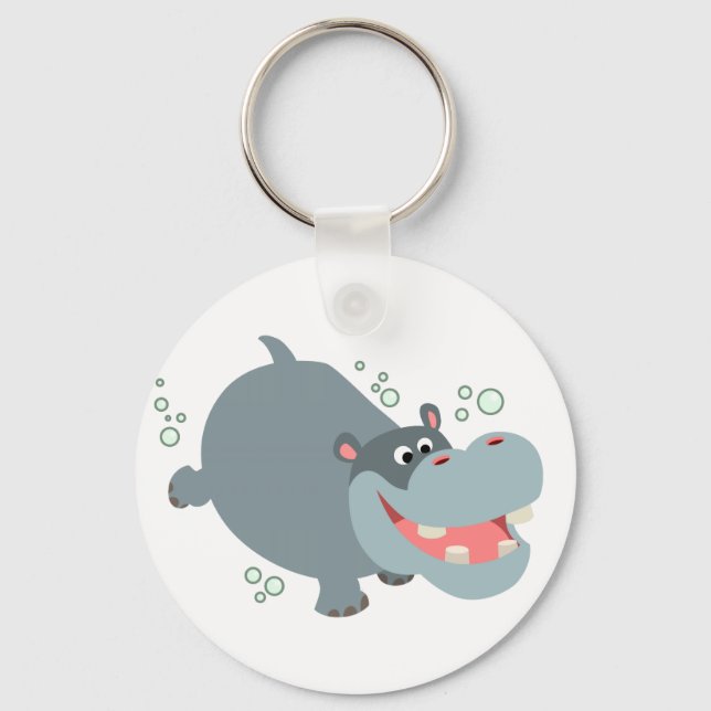 Cute Swimming-Tecknaden Hippo Keychain Nyckelring (Framsida)