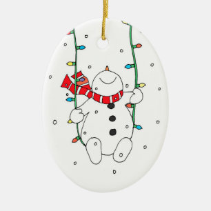 Cute Swinging Snögubbe Julgransprydnad Keramik