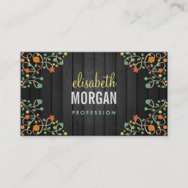 Cute Swirl Flowers on Mörk Wood Visitkort