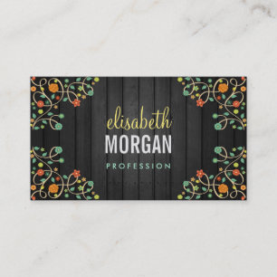 Cute Swirl Flowers on Mörk Wood Visitkort
