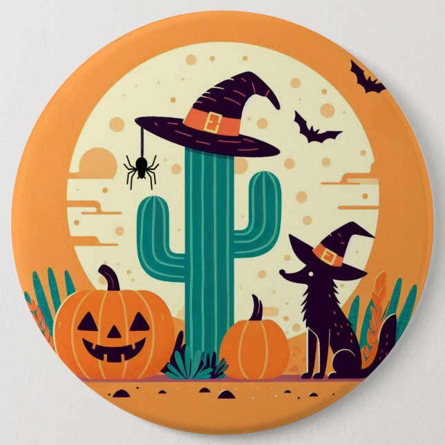 Cute, sydvästra Halloween-öken/kaktus Knapp (Framsida)