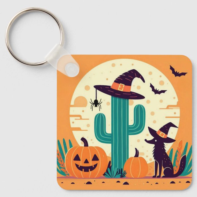 Cute, sydvästra Halloween-öken/kaktus Nyckelring (Framsida)