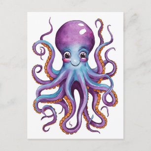 Cute Sylt Rosa och Blue Octopus Vykort