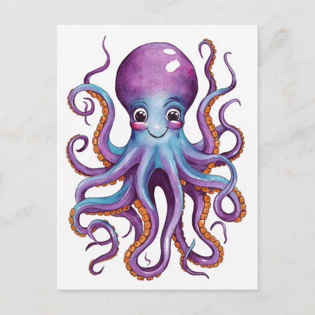 Cute Sylt Rosa och Blue Octopus Vykort (Framsida)