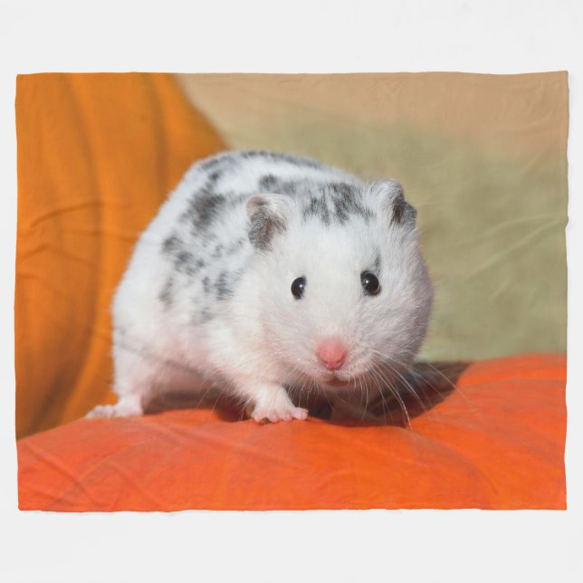 Cute Syrian Hamster White Black Spoted Funny Pet Fleecefilt (Framsidan (Horisontell))
