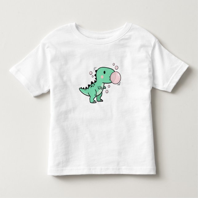 Cute T-Rex Blowing Bubble Gum for Kids Birthday T Shirt (Framsida)
