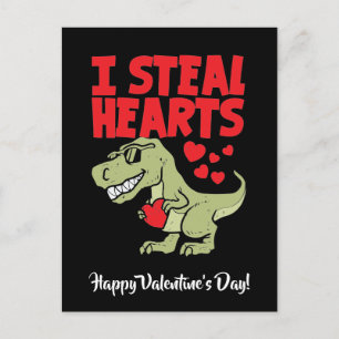 Cute T-Rex Dino Valentine Day I Steal Hearts Helg Vykort