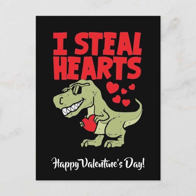 Cute T-Rex Dino Valentine Day | I Steal Hearts Helg Vykort (Framsida)