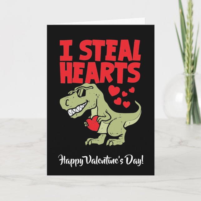 Cute T-Rex Dino Valentine Day | I Steal Hearts Helgkort (Framsida)