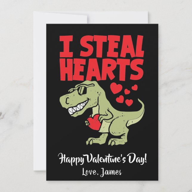 Cute T-Rex Dino Valentine Day | I Steal Hearts Julkort (Framsida)