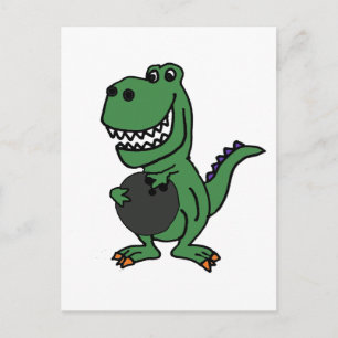 Cute T-rex Dinosaur Bowling Tecknad Vykort