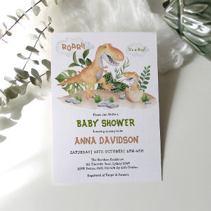 Cute T-Rex Dinosaur Boy Shower Inbjudningar