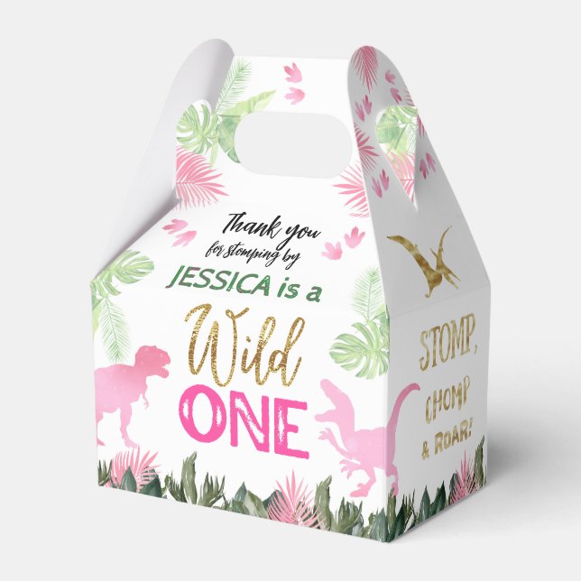 Cute T Rex Dinosaur Girl 1 Birthday Party Presentaskar (Framsidan Sidan)