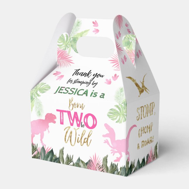 Cute T Rex Dinosaur Girl 2 Birthday Party Presentaskar (Framsidan Sidan)