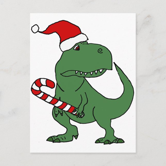 Cute T-rex Dinosaur i jultomten Art Helg Vykort (Framsida)